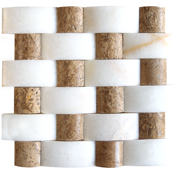 KR1426 Nicole White & Ceviz 48 * 100mm fehér márvány - 48 * 48mm Nicole Ceviz travertin Egységcsomagban 0,52 ㎡