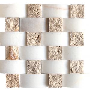 KR1437 Nicole White & Pinar Light 48 * 100mm fehér márvány - 48 * 48 mm light travertin Egységcsomagban 0,52 ㎡