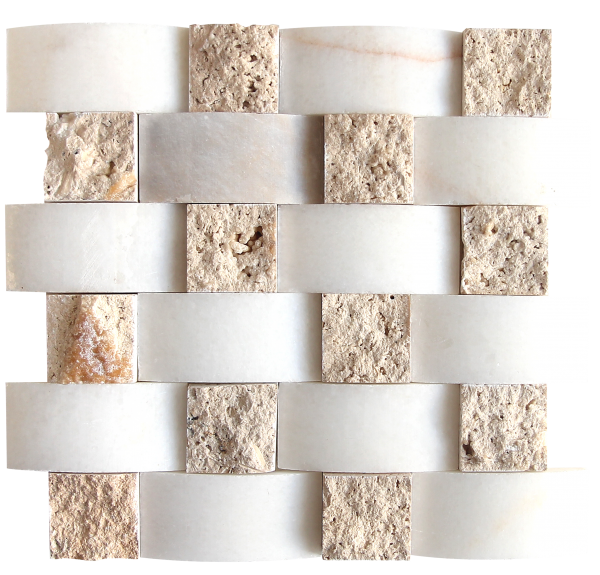 KR1437 Nicole White & Pinar Light 48 * 100mm fehér márvány - 48 * 48 mm light travertin Egységcsomagban 0,52 ㎡