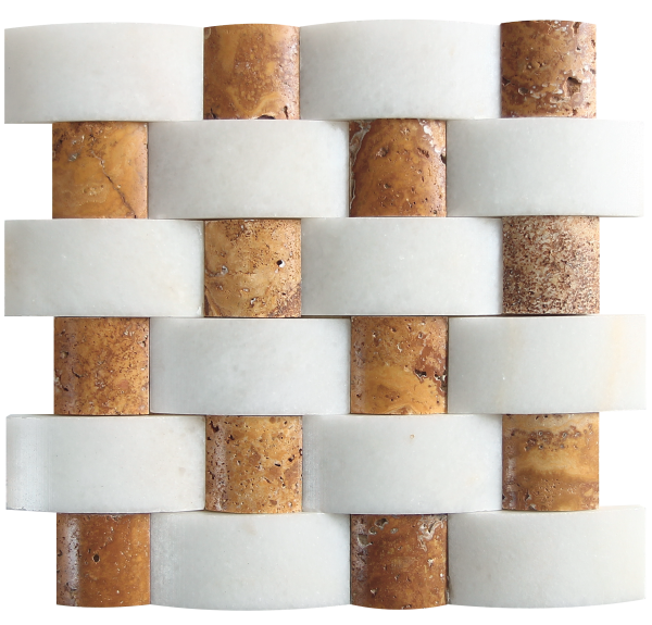 KR1443 Neval Mix 48 * 100mm Fehér márvány- 48 * 48mm Sárga Travertin Egységcsomagban 0,52 ㎡