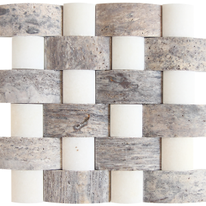 KR1481 Naim Mix 48 * 100mm Ezüst Traverten - 48 * 48mm Fehér Márvány Egységcsomagban 0,52 ㎡