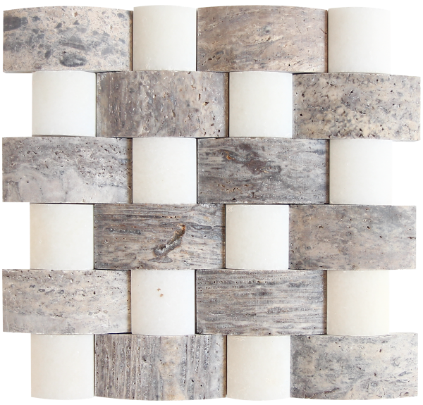 KR1481 Naim Mix 48 * 100mm Ezüst Traverten - 48 * 48mm Fehér Márvány Egységcsomagban 0,52 ㎡
