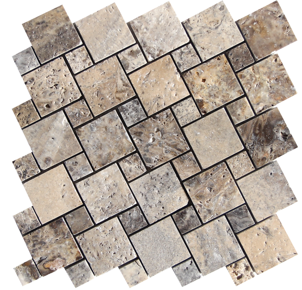 KR1415 Ses silver 2.3x2.3-4.8x4.8cm ezüst travertin mozaik Egységcsomagban 0,54 ㎡